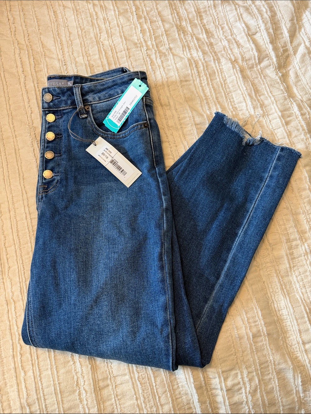 Just USA High-Rise Phillip Slim Straight Dark Blue Raw Hem Jeans